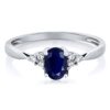 Gem Stone King 14K White Gold Blue Sapphire and Diamond
