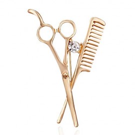 Hairdresser Scissors and Comb Brooch Pin