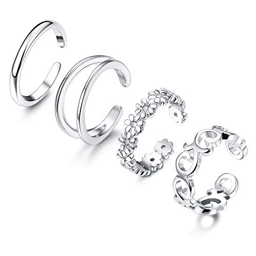 Adramata 4 Pcs 925 Sterling Silver Toe Rings for Women