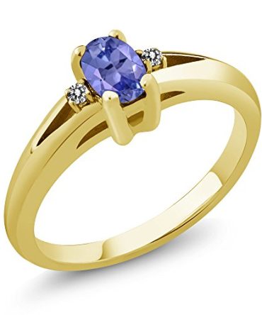 Gem Stone King 0.49 Ct Blue Oval Tanzanite and Diamond Ring