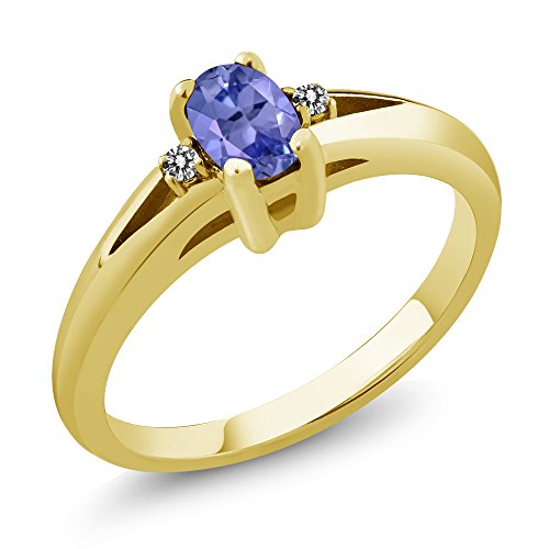 Gem Stone King 0.49 Ct Blue Oval Tanzanite and Diamond Ring