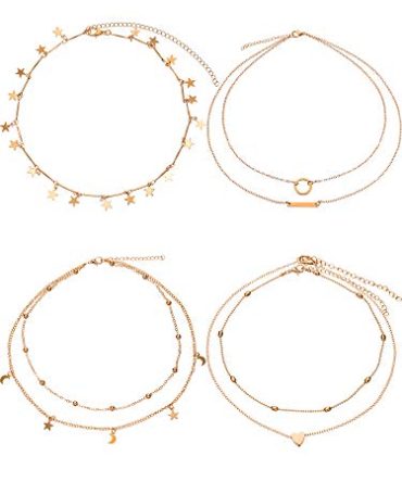 BBTO 4 Pieces Layered Pendant Choker Necklace