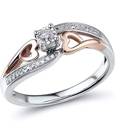 Diamond Promise Ring in 10k Rose Gold and Sterling Silver
