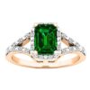 10K Rose Gold Emerald Engagement Ring with Diamond Accents - Timeless Beauty for Size 7