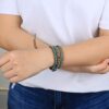 Created Turquoise Crystal Mix Beaded Bracelet: Handwoven Elegance on Brown Leather, Perfect for Boho Chic Vibes