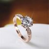 OldSch001 Womens Rose Gold Rings,Six-Prong CZ Diamond