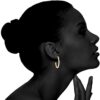 14K Yellow Gold Plated Silver Post Flat Edge Hoop Earrings