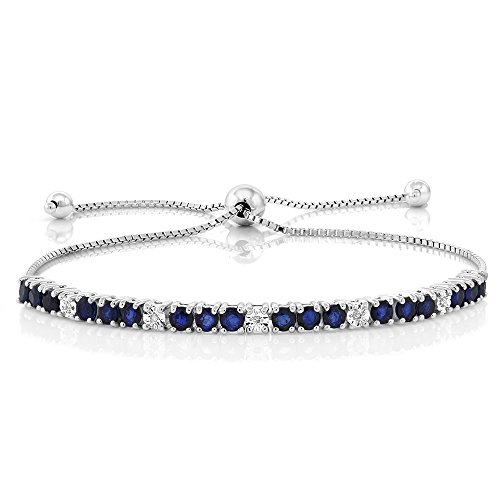Pure Blue Sapphire and White Pure Diamonds 925 Sterling Silver Adjustable Bracelet