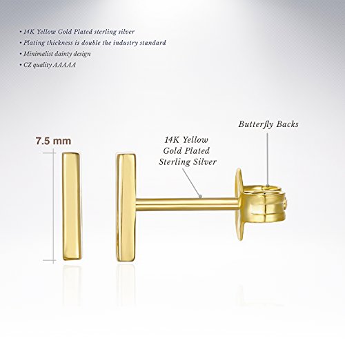PAVOI 14K Gold Plated Mini Bar Stud Earrings
