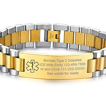 Free Engraving Medical Alert ID Jewelry-15.5MM Two-tone Stainless Steel