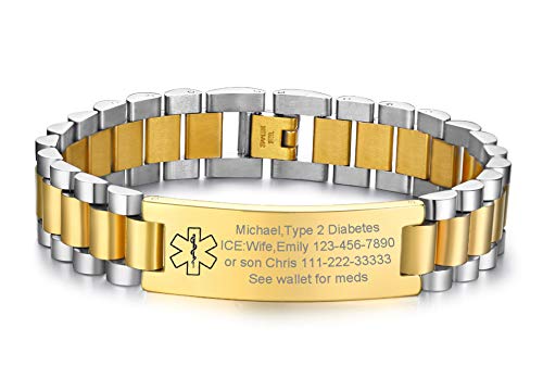 Free Engraving Medical Alert ID Jewelry-15.5MM Two-tone Stainless Steel