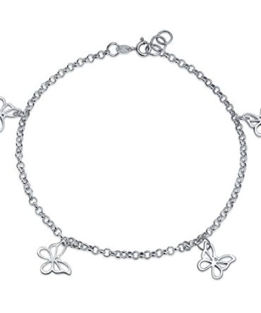 Butterfly Dangle Charm Ankle Bracelet Silver 9 To 10 In Extender