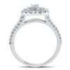 1 1/10ct Cushion Halo Diamond Engagement Wedding Ring Set