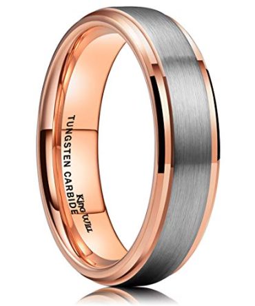 18k Rose Gold Plated Tungsten Carbide Ring Two Tone Wedding Band