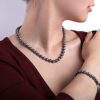 JYX Pearl Necklace Bracelet Set AAA Elegant 8-9mm Round Black