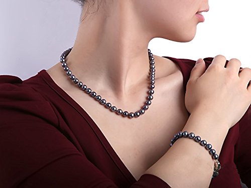 JYX Pearl Necklace Bracelet Set AAA Elegant 8-9mm Round Black