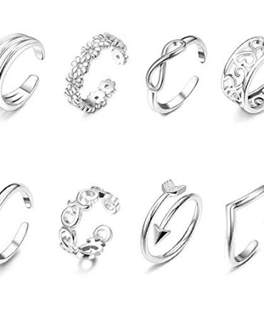 8PCS Toe Rings Adjustable Silver Toe Ring Open Tail Ring