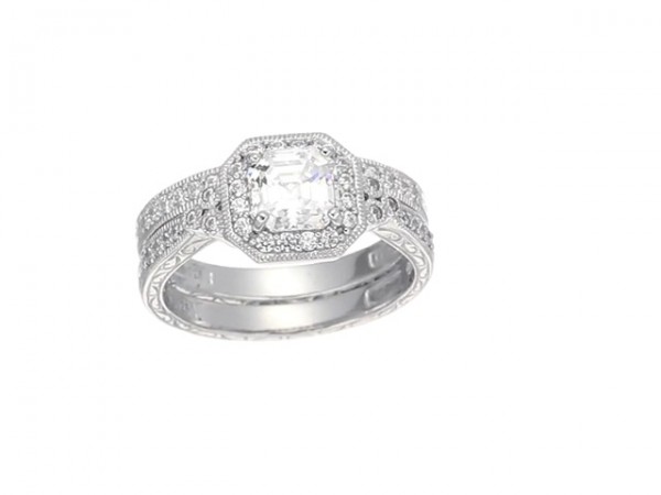 Platinum-Plated Antique Ring set with Asscher-Cut Swarovski Zirconia