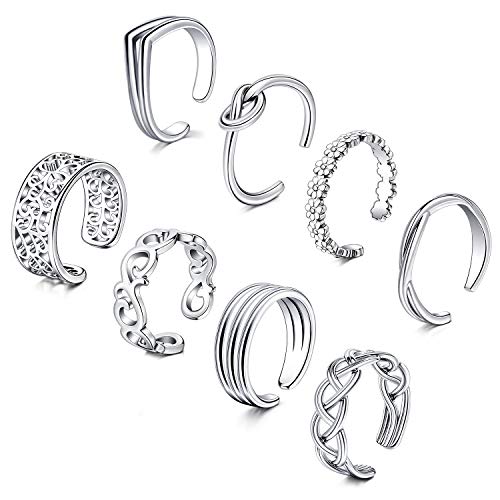 D.Bella Adjustable Toe Rings Set for Women: Summer Beach Collection in Rose Gold and Silver, Hypoallergenic Open Toe Rings for Finger and Foot.