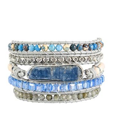 Blue Topaz Sodalite & Crystal Gemstone Leather Wrap Bracelet