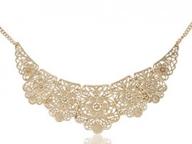 Alilang Golden Tone Matte Filigree Floral Cut Collar Necklace
