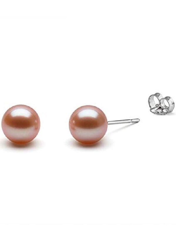 Pink Round Freshwater Cultured Pearl Stud Earrings 14k W Gold