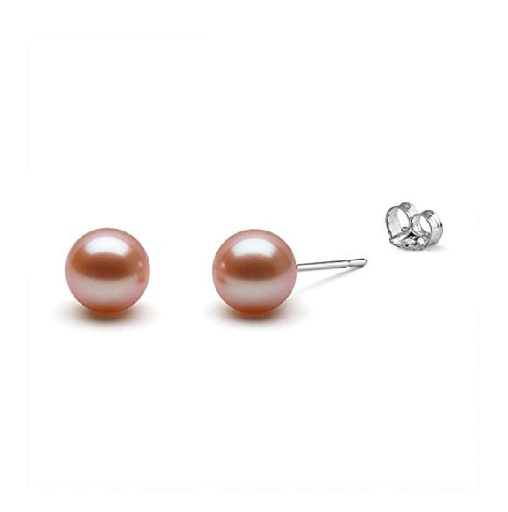 Pink Round Freshwater Cultured Pearl Stud Earrings 14k W Gold