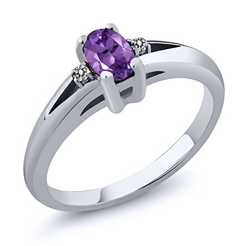 Sterling Silver Purple Oval Amethyst and White Diamond