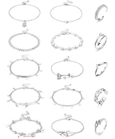 Hanpabum 15 Pcs Anklets and Toe Ring Set for Women