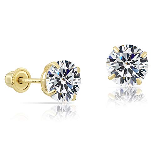 14k Yellow Gold Solitaire Round Cubic Zirconia Stud Earrings