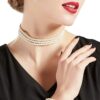 Round Imitation Pearl Choker Necklace Multi Strands Choker