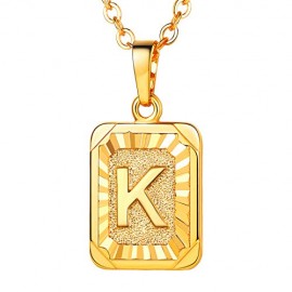 18K Gold Plated Square Pendants Capital Initial Necklace