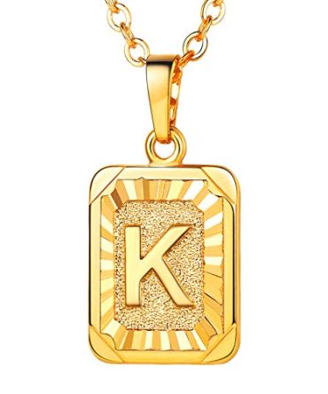 18K Gold Plated Square Pendants Capital Initial Necklace