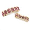 18K Gold with Red Blue Pink Diamond Top and Bottom Grills