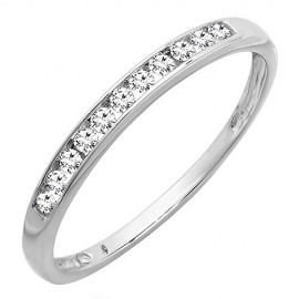 10K Round Diamond Anniversary Band Stackable Ring White Gold