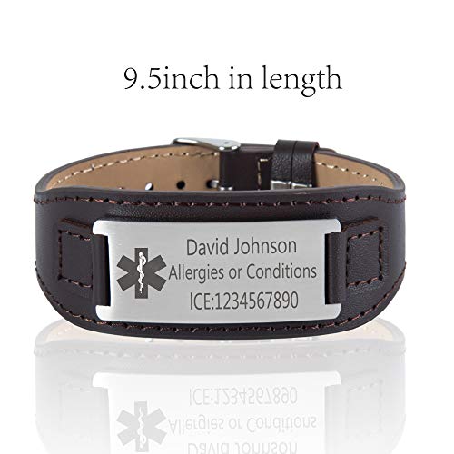 Personalized Custom Free Engraved Brown Black Leather Stainless Steel