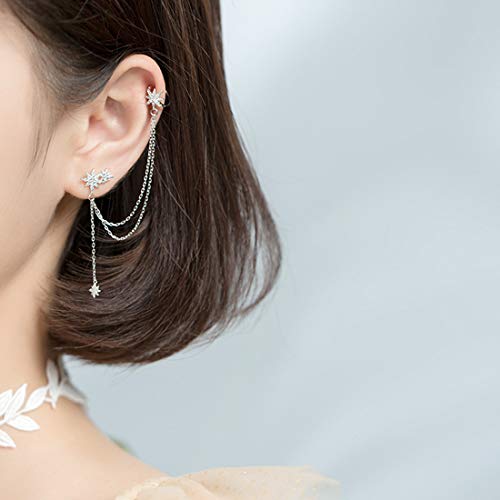 SLUYNZ Sterling Silver Fashion Star Cuff Earring Chain