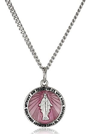 Sterling Silver Miraculous Medal with Pink Epoxy