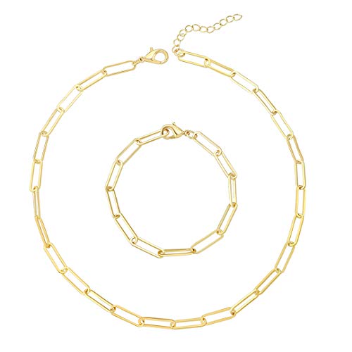 Paperclip Gold Link Chain Necklace Bracelet