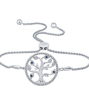 Diamond Created Blue Sapphire Sterling Silver Tree of Life Strand
