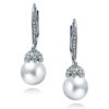Drop Earrings Round White Simulated Pearl Crown Ball