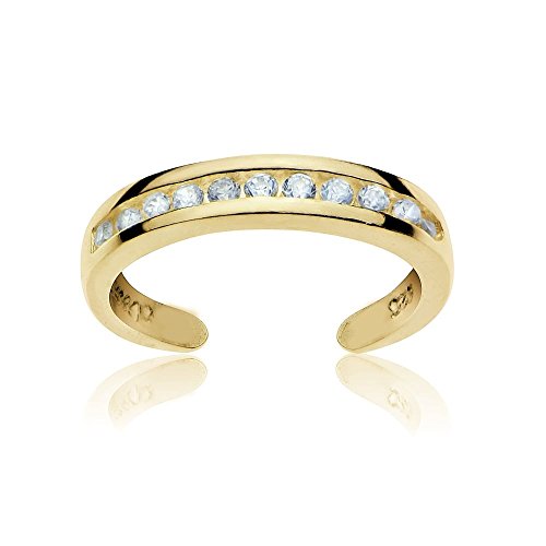 Polished Adjustable Toe Ring with Cubic Zirconia in Yellow Gold Flash Sterling Silver by GemStar USA.