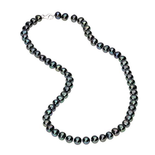 6-7mm Black Pearl Necklace in Sterling Silver