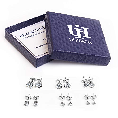 UHIBROS 6 Pairs Stainless Steel Stud Earrings Set