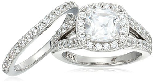 Platinum-Plated Sterling Silver Halo Ring set