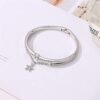 Rose Gold Star Bangle Bracelet for Women - Dainty Cuff with CZ Zircon Diamond Charms and Tassel Chain
