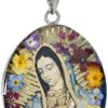 Sterling Silver Virgin Mary of Guadalupe Flower Pendant