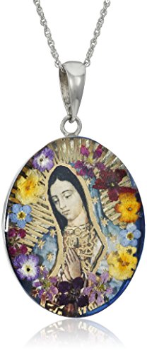 Sterling Silver Virgin Mary of Guadalupe Flower Pendant