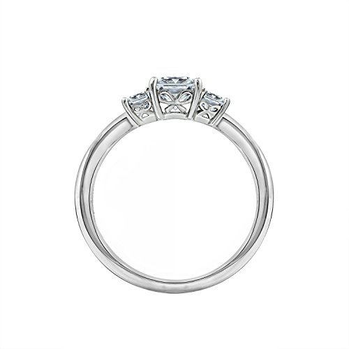 Platinum-Plated Sterling Silver Princess-Cut 3-Stone Ring