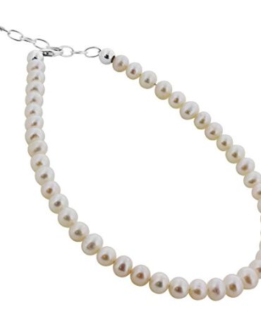 Round White Freshwater Pearl Sterling Silver Ankle Bracelets